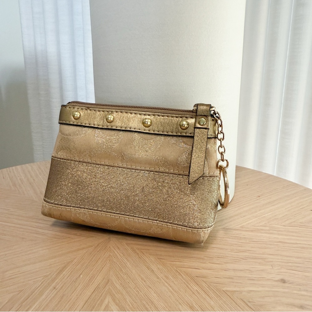 Coach Vintage Elegant Gold Mini Studded Key Ring Coin Purse